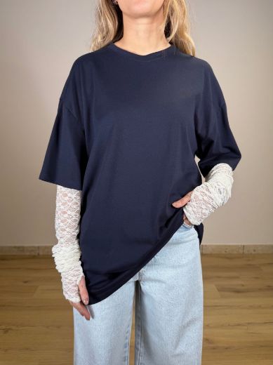 Immagine di T-SHIRT MANICA PIZZO CONTRAST