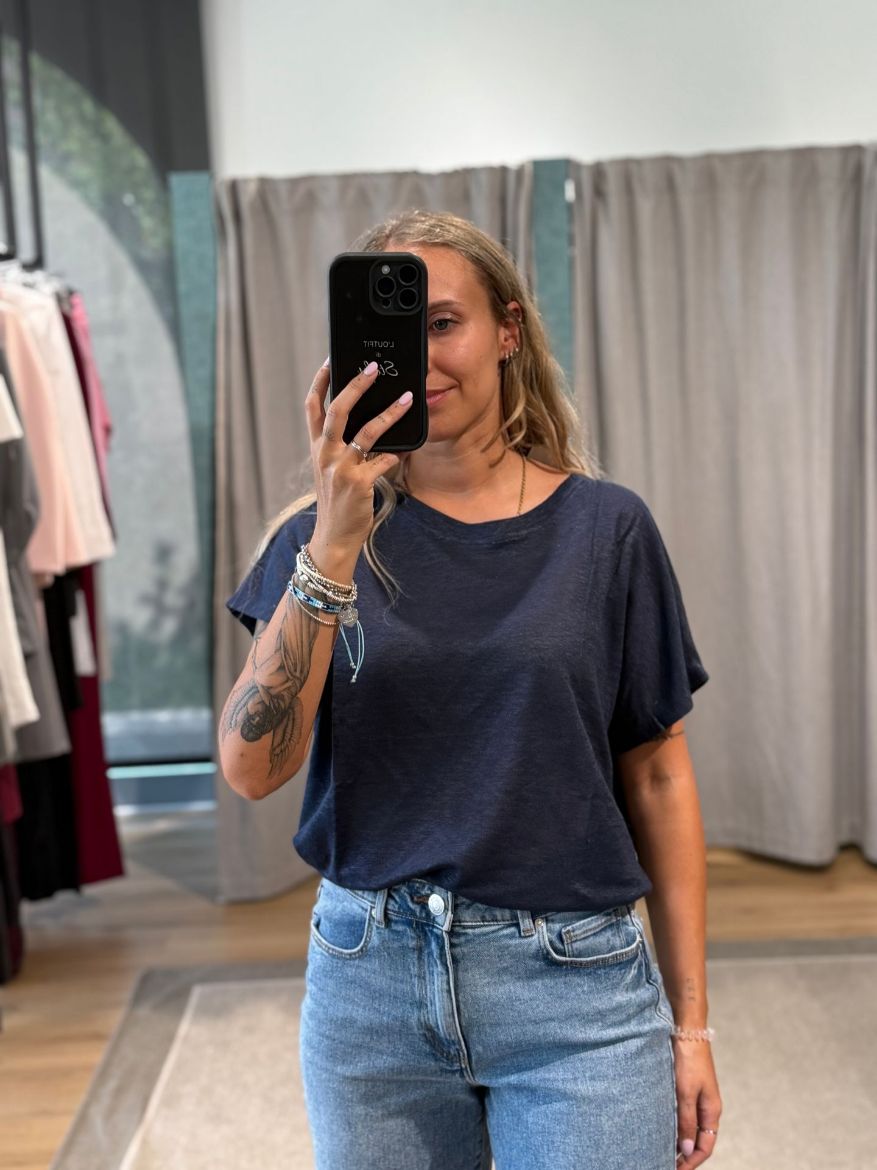 Immagine di T-SHIRT 100% LINO - Disponibile in VERDE, BORDEAUX, BLU, BIANCO, NERO, MARRONE, TESTA DI MORO, SABBIA