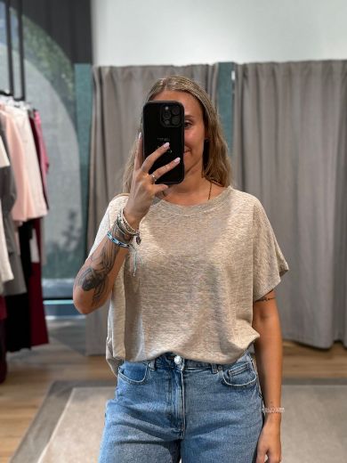 Immagine di T-SHIRT 100% LINO - Disponibile in VERDE, BORDEAUX, BLU, BIANCO, NERO, MARRONE, TESTA DI MORO, SABBIA