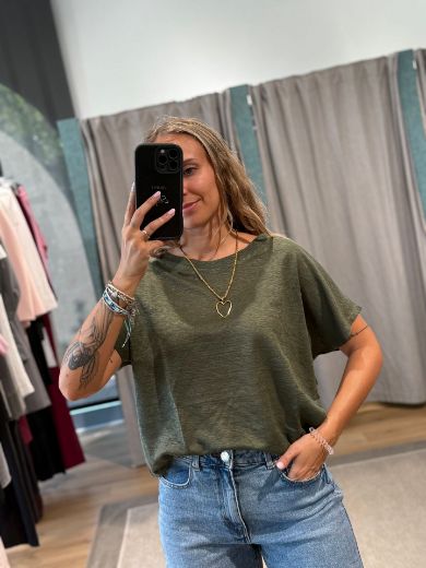 Immagine di T-SHIRT 100% LINO - Disponibile in VERDE, BORDEAUX, BLU, BIANCO, NERO, MARRONE, TESTA DI MORO, SABBIA