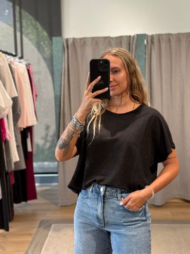 Immagine di T-SHIRT 100% LINO - Disponibile in VERDE, BORDEAUX, BLU, BIANCO, NERO, MARRONE, TESTA DI MORO, SABBIA