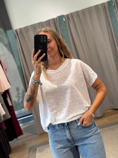 Immagine di T-SHIRT 100% LINO - Disponibile in VERDE, BORDEAUX, BLU, BIANCO, NERO, MARRONE, TESTA DI MORO, SABBIA