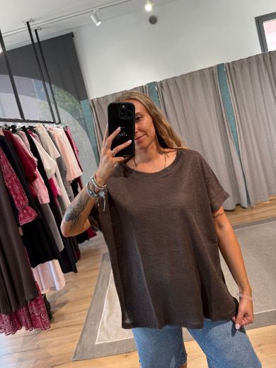 Immagine di T-SHIRT 100% LINO - Disponibile in VERDE, BORDEAUX, BLU, BIANCO, NERO, MARRONE, TESTA DI MORO, SABBIA