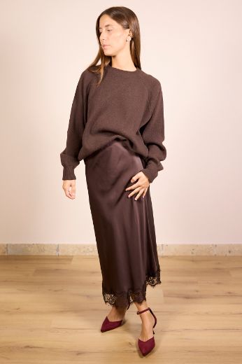 Immagine di GONNA VISCOSA PIZZO - Disponibile in MARRONE, BORDEAUX