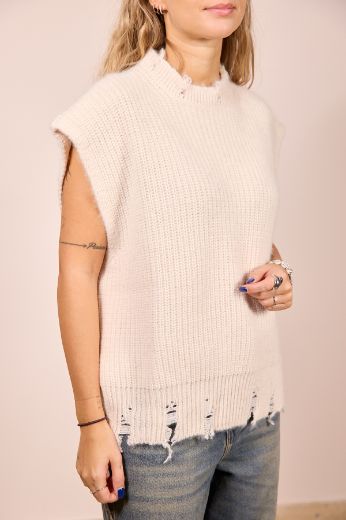 Immagine di GILET IN MAGLIA CON ROTTURE - Disponibile in MARRONE, GRIGIO, PANNA