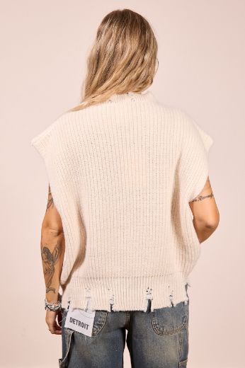Immagine di GILET IN MAGLIA CON ROTTURE - Disponibile in MARRONE, GRIGIO, PANNA