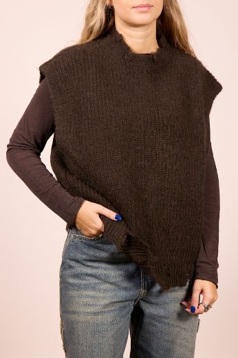 Immagine di GILET IN MAGLIA CON ROTTURE - Disponibile in MARRONE, GRIGIO, PANNA