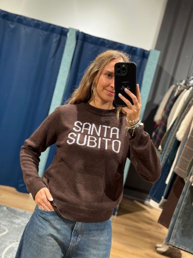 Immagine di MAGLIONE SANTA SUBITO - Disponibile in MARRONE, NERO