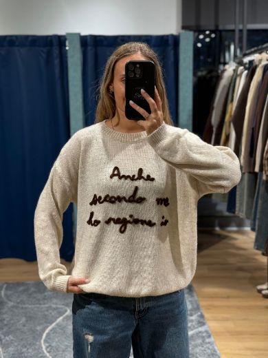 Immagine di MAGLIONE HO RAGIONE IO - Disponibile in BEIGE CHIARO, NERO, MARRONE, BLU, BIANCO, BEIGE SCURO