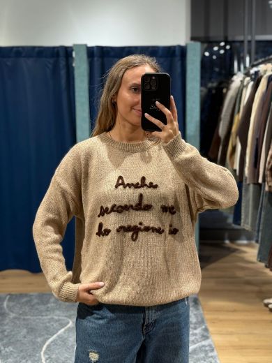 Immagine di MAGLIONE HO RAGIONE IO - Disponibile in BEIGE CHIARO, NERO, MARRONE, BLU, BIANCO, BEIGE SCURO