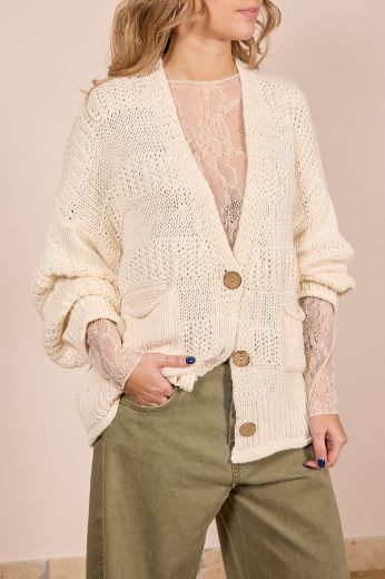 Immagine di CARDIGAN 3 BOTTONI RIGHE - Disponibile in PANNA, NOCCIOLA, CIELO, MORO