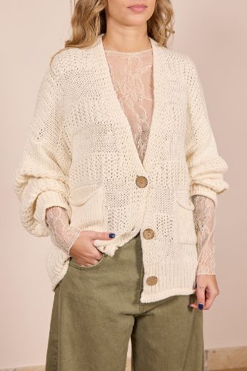 Immagine di CARDIGAN 3 BOTTONI RIGHE - Disponibile in PANNA, NOCCIOLA, CIELO, MORO