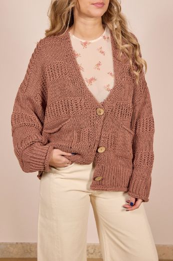 Immagine di CARDIGAN 3 BOTTONI RIGHE - Disponibile in PANNA, NOCCIOLA, CIELO, MORO
