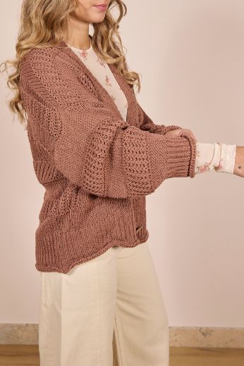 Immagine di CARDIGAN 3 BOTTONI RIGHE - Disponibile in PANNA, NOCCIOLA, CIELO, MORO