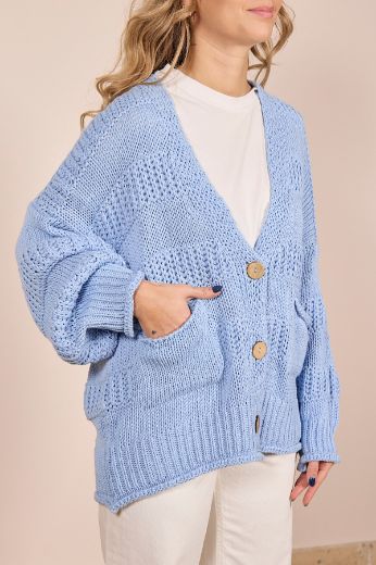 Immagine di CARDIGAN 3 BOTTONI RIGHE - Disponibile in PANNA, NOCCIOLA, CIELO