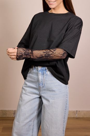 Immagine di T-SHIRT MANICA PIZZO - Disponibile in ROSA, NERO, GIALLO, BIANCO, VERDE SALVIA, MARRONE