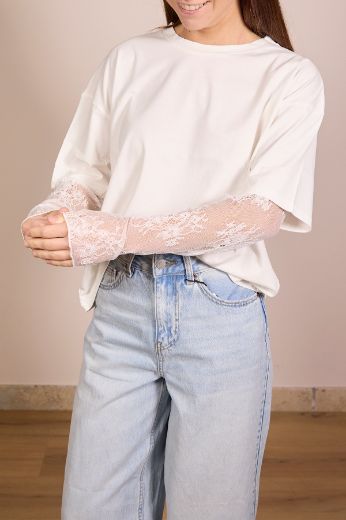 Immagine di T-SHIRT MANICA PIZZO - Disponibile in ROSA, NERO, GIALLO, BIANCO, VERDE SALVIA, MARRONE