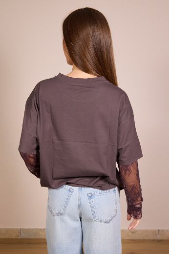 Immagine di T-SHIRT MANICA PIZZO - Disponibile in ROSA, NERO, GIALLO, BIANCO, VERDE SALVIA, MARRONE