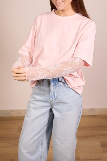 Immagine di T-SHIRT MANICA PIZZO - Disponibile in ROSA, NERO, GIALLO, BIANCO, VERDE SALVIA, MARRONE