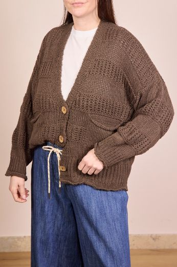 Immagine di CARDIGAN 3 BOTTONI RIGHE - Disponibile in PANNA, NOCCIOLA, CIELO, MORO