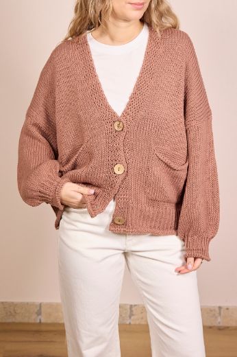 Immagine di CARDIGAN BOTTONI LEGNO - Disponibile in KAKI, PHARD, PANNA, AZZURRO