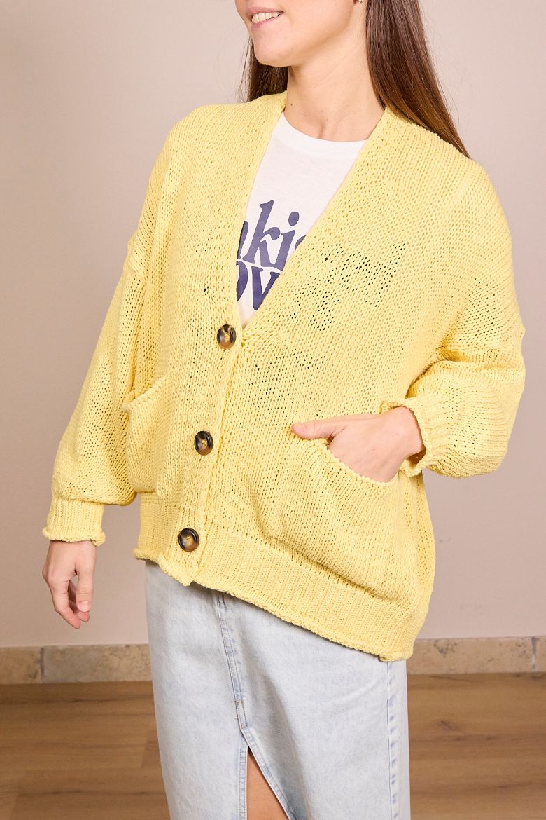 Immagine di CARDIGAN 3 BOTTONI - Disponibile in GIALLO, ROSSO, PANNA, ROSA, MARRONE, AZZURRO
