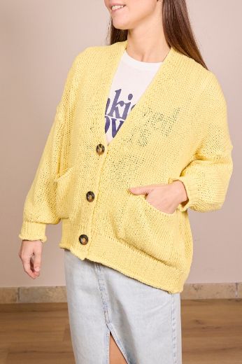 Immagine di CARDIGAN 3 BOTTONI - Disponibile in GIALLO, ROSSO, PANNA, ROSA, MARRONE, AZZURRO