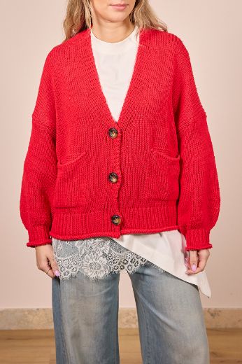 Immagine di CARDIGAN 3 BOTTONI - Disponibile in GIALLO, ROSSO, PANNA, ROSA, MARRONE, AZZURRO