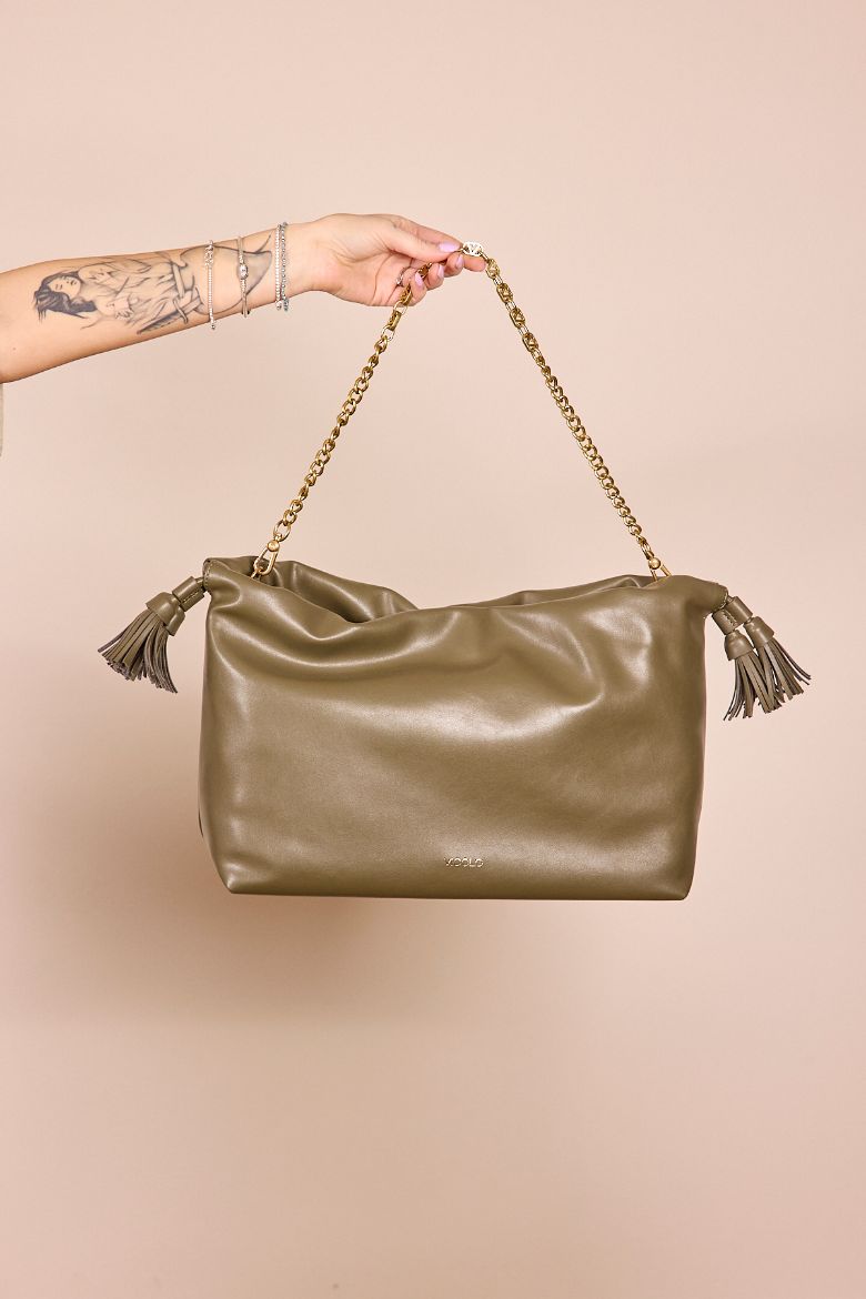 Immagine di BORSA TASSEL - Disponibile in VERDE MILITARE, NERO, CREMA
