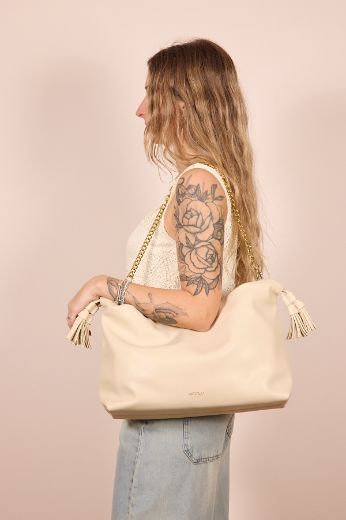Immagine di BORSA TASSEL - Disponibile in VERDE MILITARE, NERO, CREMA