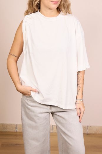 Immagine di T-SHIRT MONOSPALLA - Disponibile in MARRONE, BIANCO