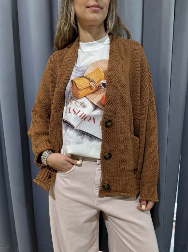 Immagine di CARDIGAN 3 BOTTONI - Disponibile in GIALLO, ROSSO, PANNA, ROSA, MARRONE, AZZURRO