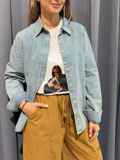 Immagine di CAMICIA DENIM ROSE - Disponibile in BLU, AZZURRO